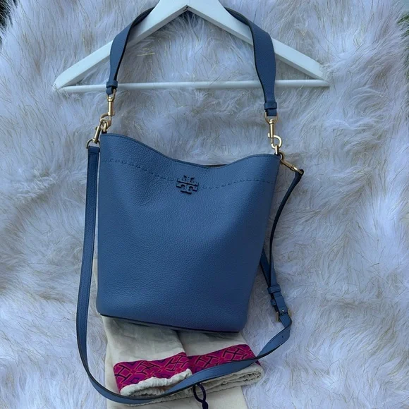 Tory Burch Blue Pebbled Leather Shoulder Bag
